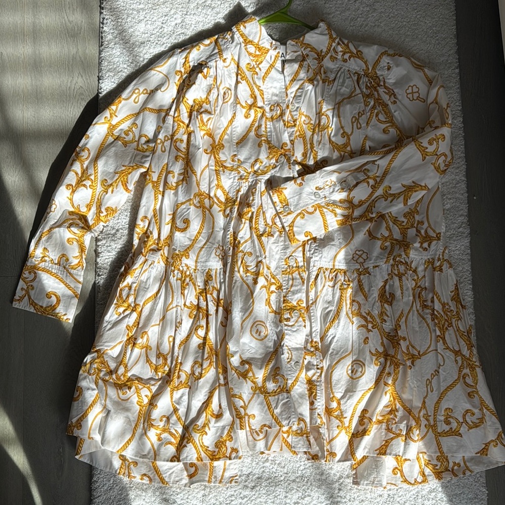 Ganni White and Gold Mini Dress
